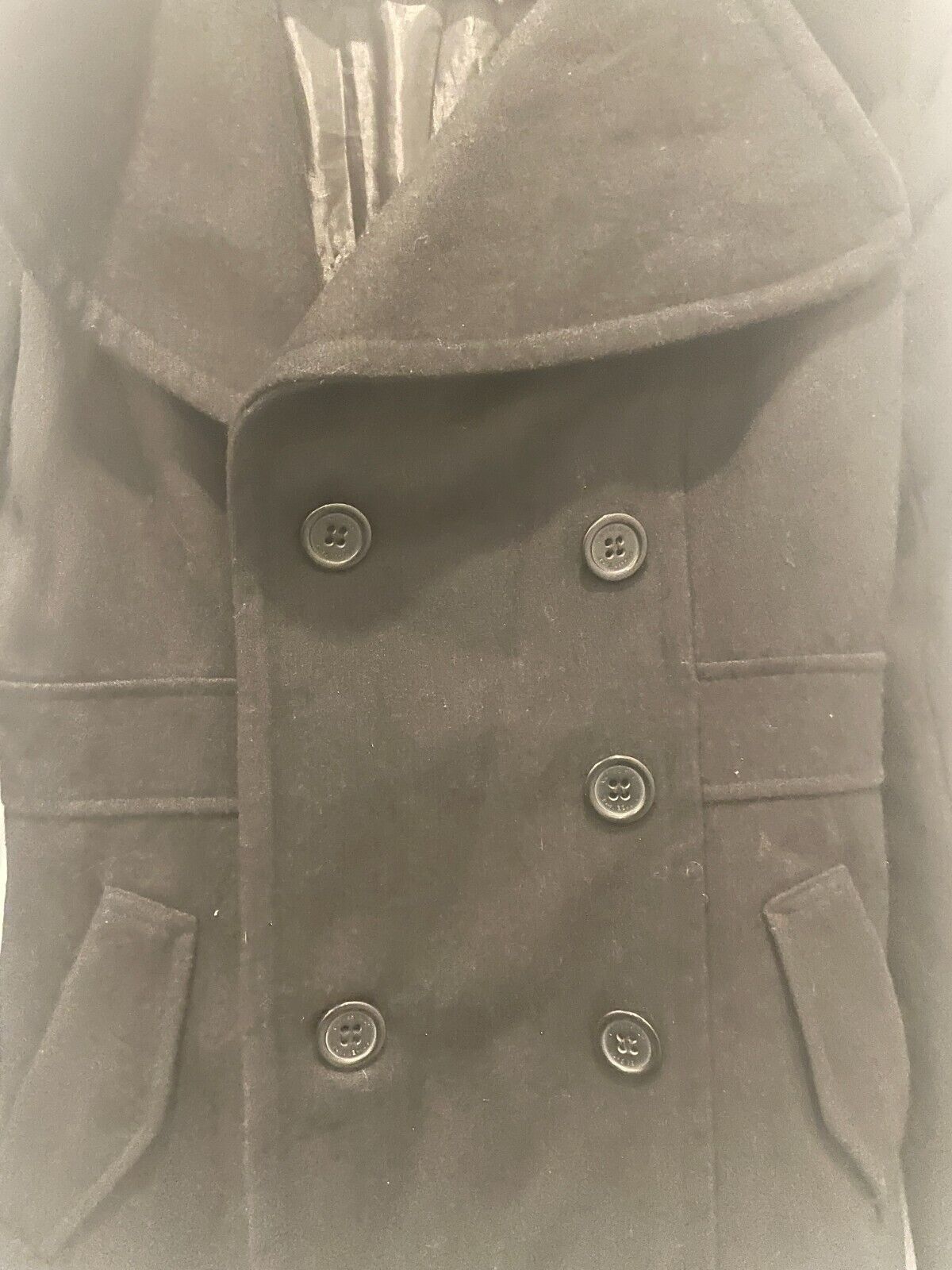 Women Size XS Wool Coffee Shop Black Pea Coat Jacket Coffeeshop Company - Very Good