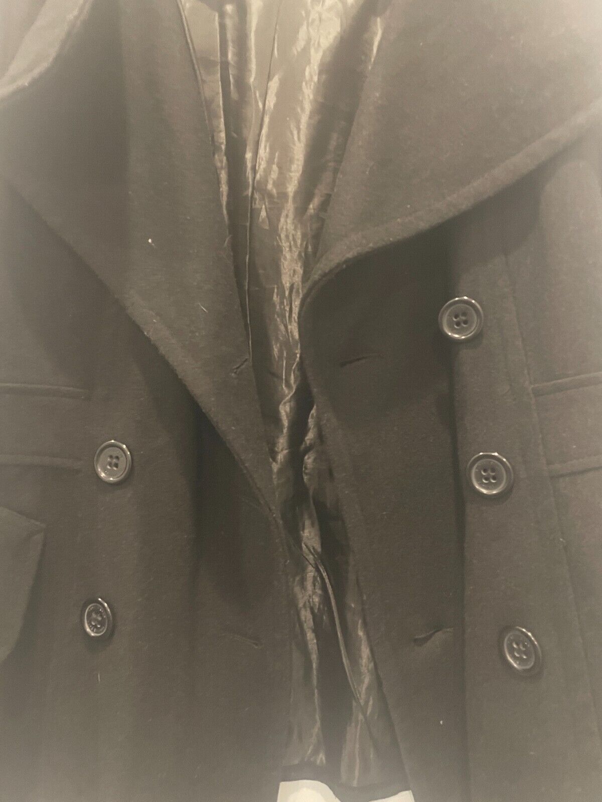 Women Size XS Wool Coffee Shop Black Pea Coat Jacket Coffeeshop Company - Very Good