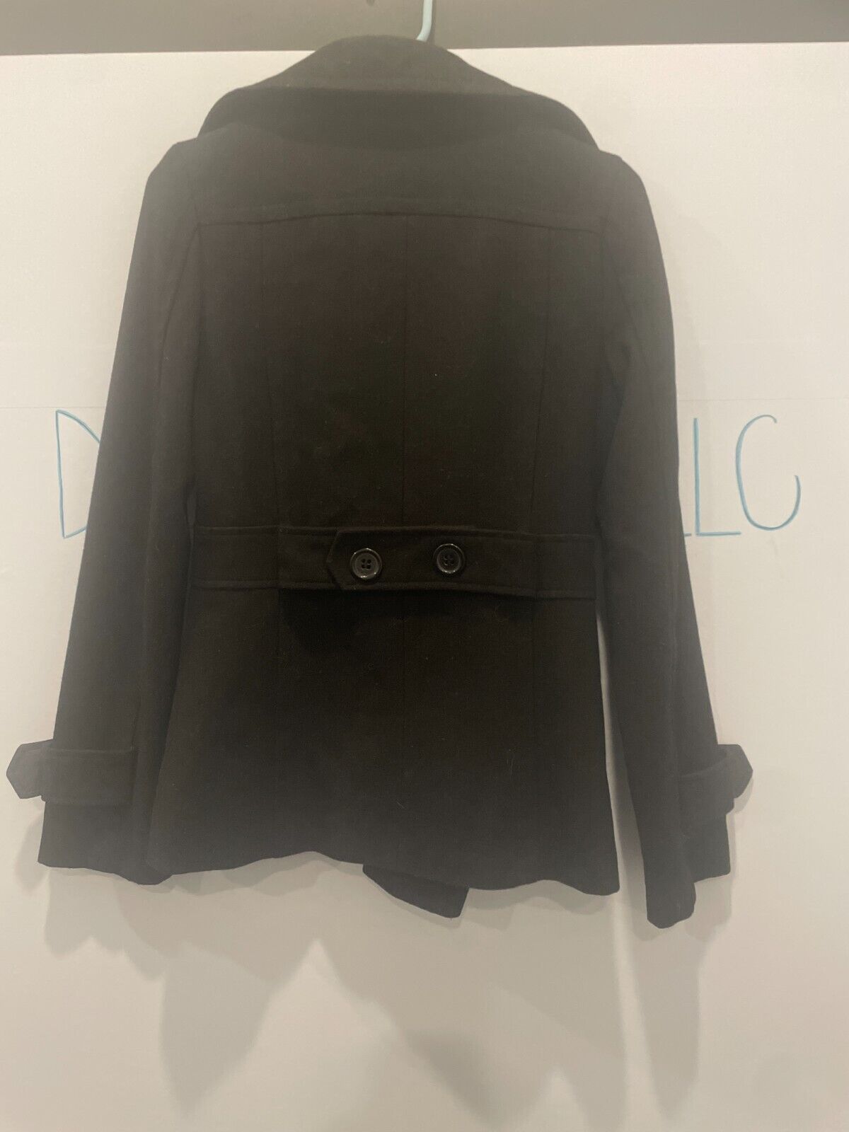Women Size XS Wool Coffee Shop Black Pea Coat Jacket Coffeeshop Company - Very Good