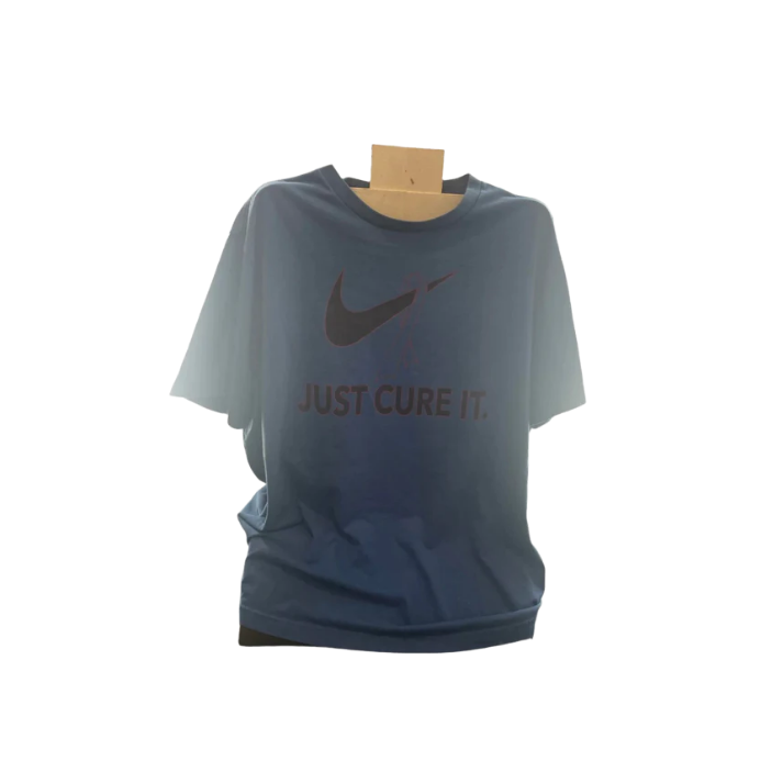 Nike Unisex T-Shirt Just Cure it Cancer Awareness - Blue - Large - Very Good