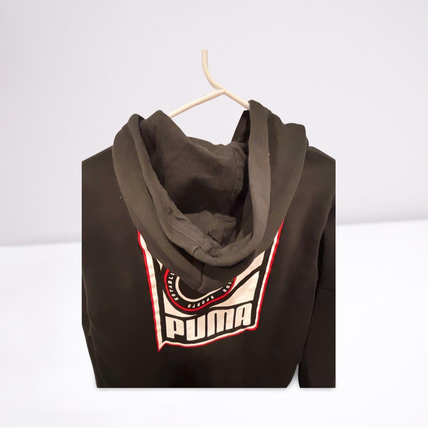 Puma Sweatshirt Worldwide Sports Pullover Hoodie Mens Black Size Medium Graphic