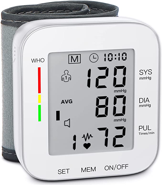 Monitor preciso de presión arterial de muñeca: pantalla LCD grande, brazalete ajustable, memoria de 90x2 juegos, perfecto para uso doméstico