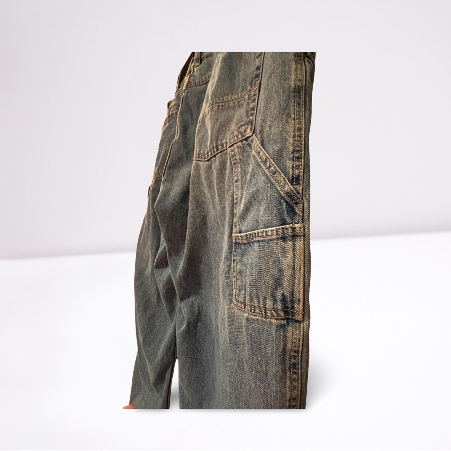 Arizona Men Denim Carpenter Jeans 40x32 Faded Blue Relaxed Fit Straight Legs