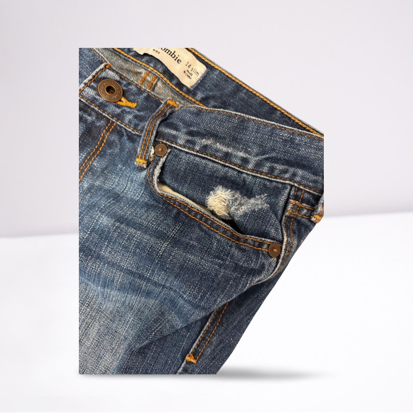 Abercrombie Fitch Denim Medium Wash Blue Jeans Girls 14 Slightly Distressed