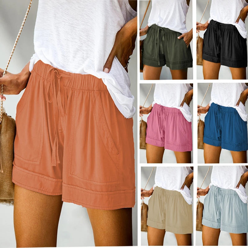 Casual High Wasted Summer Stretch Front Tie Shorts