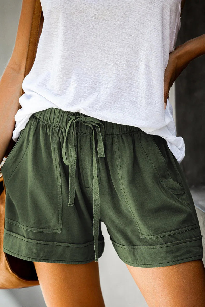 Casual High Wasted Summer Stretch Front Tie Shorts