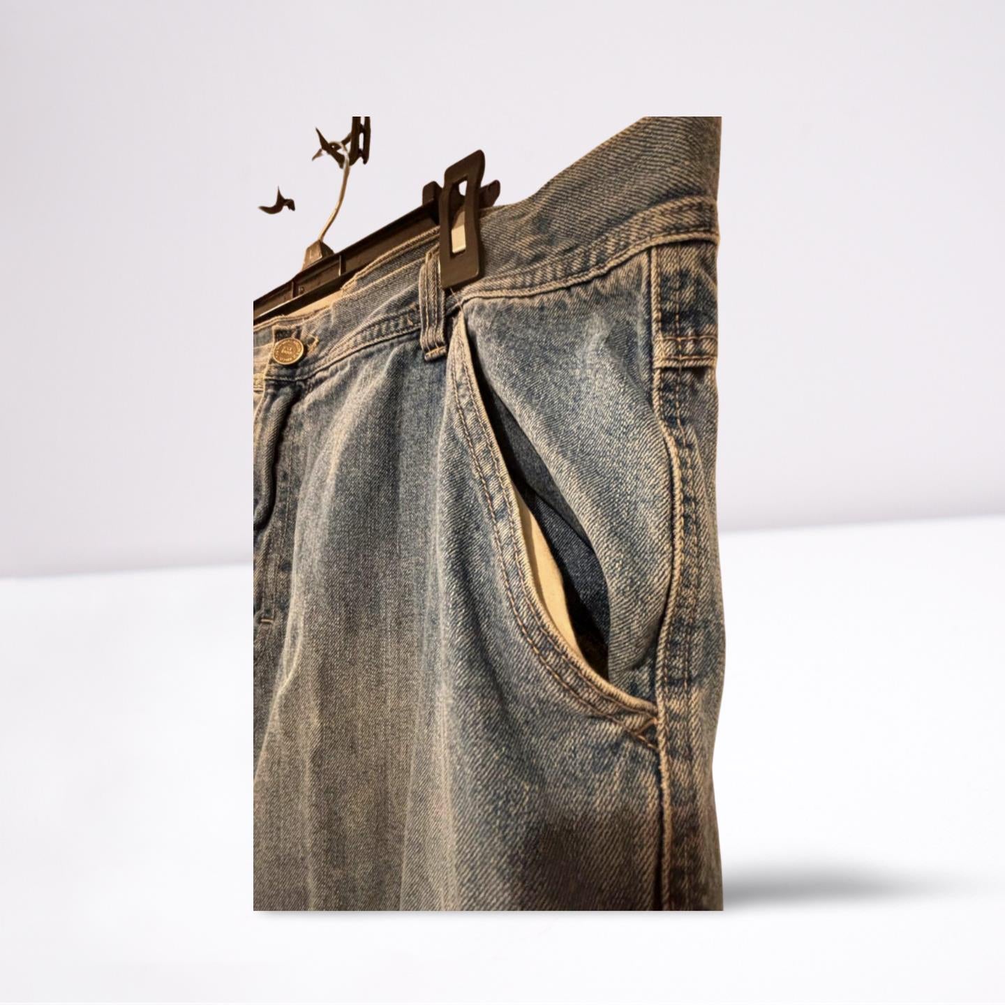 Arizona Men Denim Carpenter Jeans 40x32 Faded Blue Relaxed Fit Straight Legs