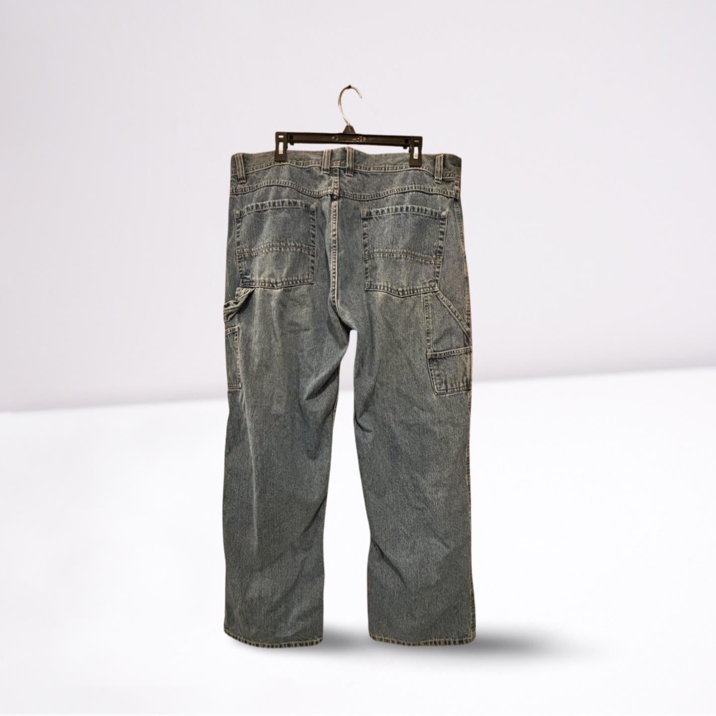 Arizona Men Denim Carpenter Jeans 40x32 Faded Blue Relaxed Fit Straight Legs