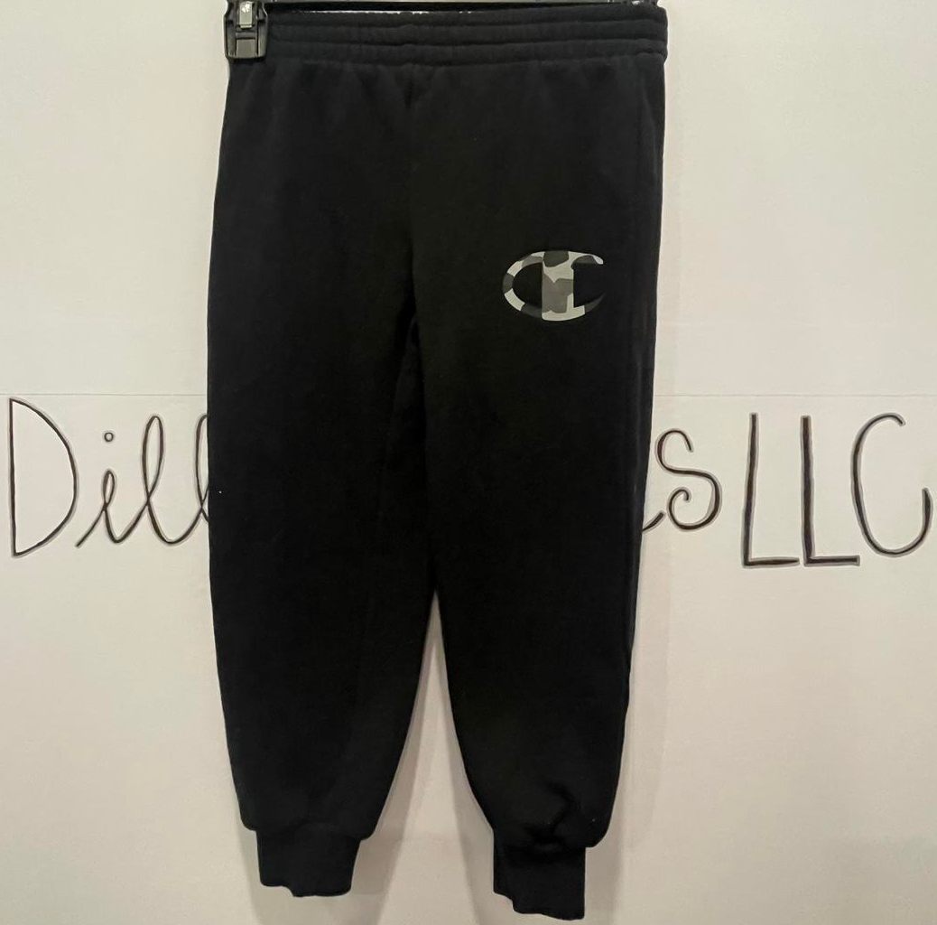 Champion Sweatpants Black w/ Gray Camo Logo Black Boys Sz 5 - Very Good