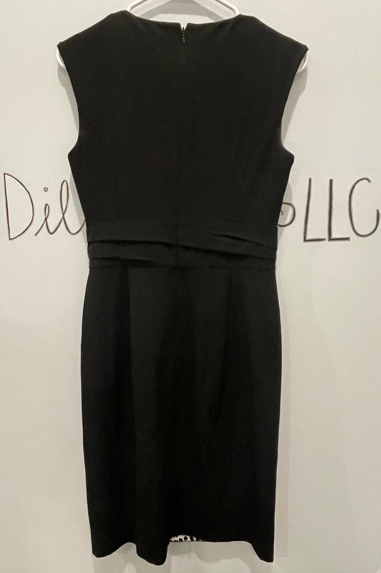 White House Black Market Black Sheath Dress w/ leopard satin lining Sz 2 - Like New