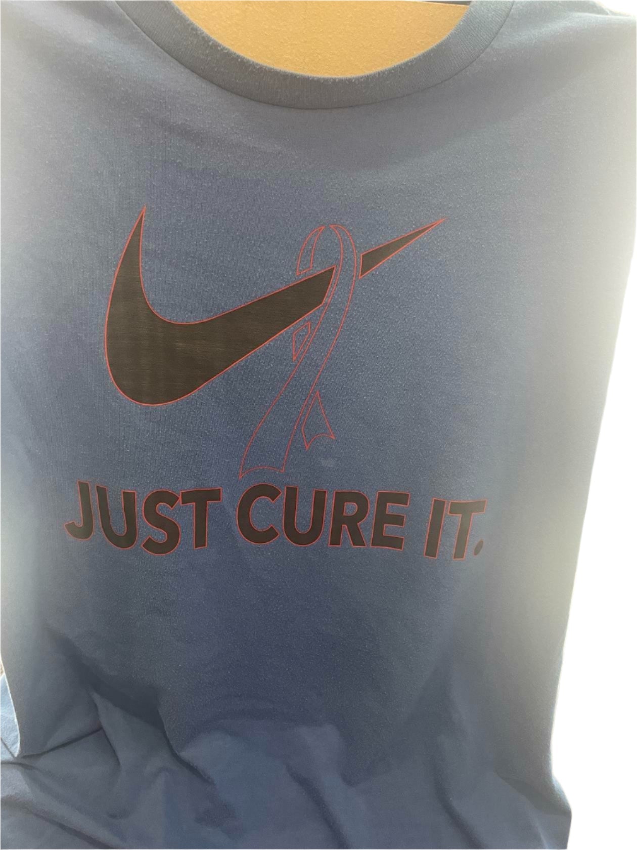 Nike Unisex T-Shirt Just Cure it Cancer Awareness - Blue - Large - Very Good