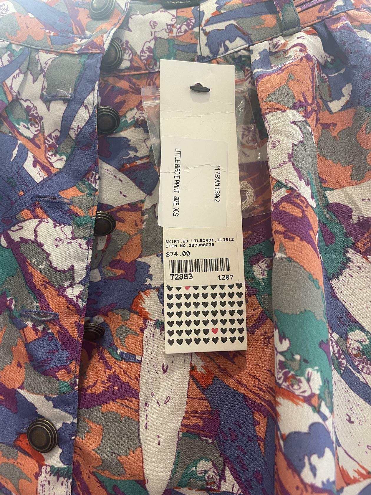 bluejuice Womens Mini button designer Skirt Size XS Multicolor Birdie Print