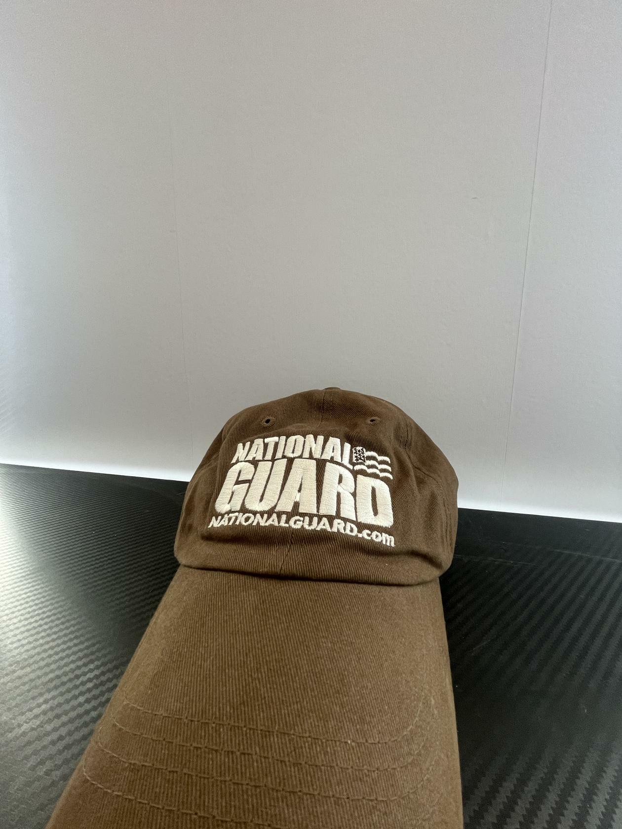 Embroidered Hat Cap Military Army National Guard Brown Strap Brown White - Very Good