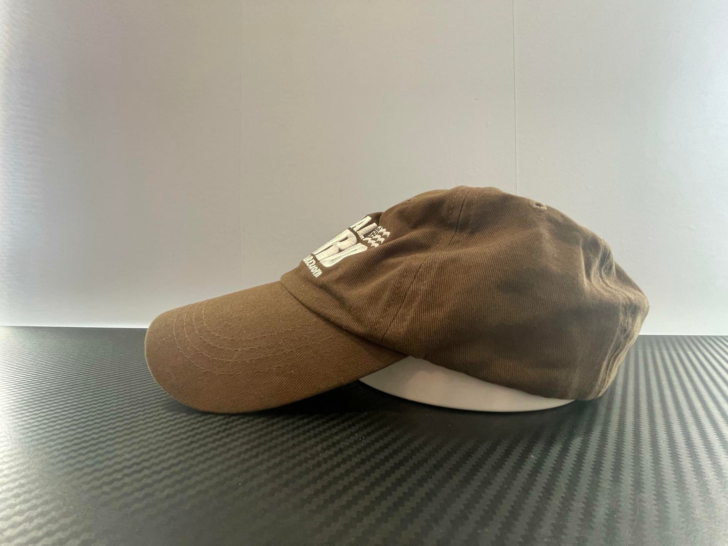 Embroidered Hat Cap Military Army National Guard Brown Strap Brown White - Very Good