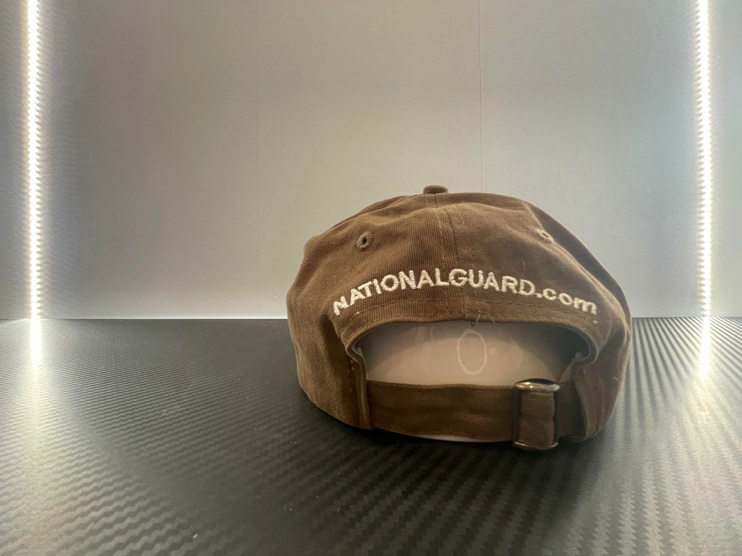 Embroidered Hat Cap Military Army National Guard Brown Strap Brown White - Very Good