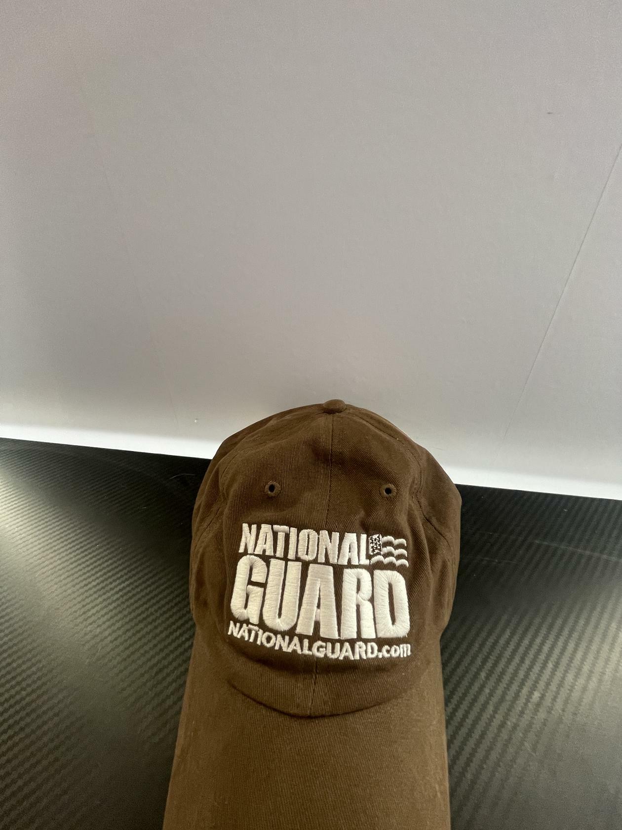 Embroidered Hat Cap Military Army National Guard Brown Strap Brown White - Very Good