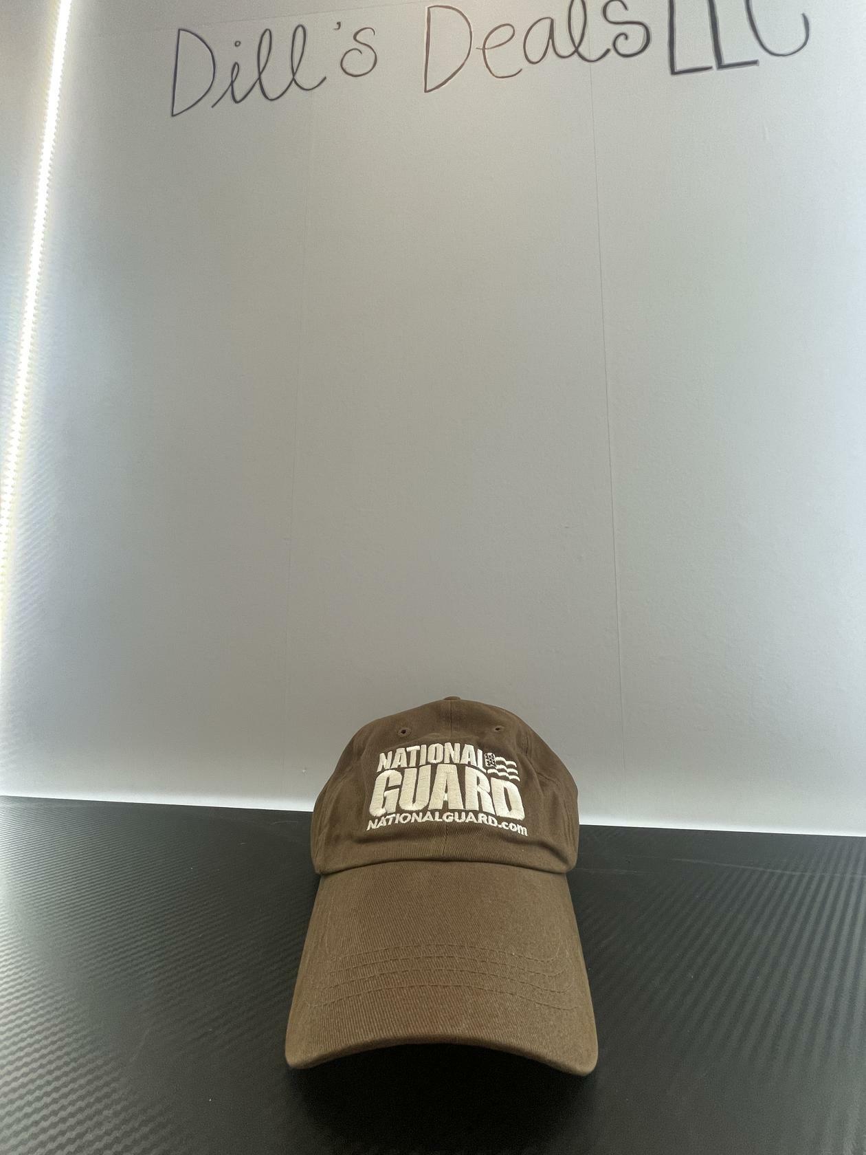 Embroidered Hat Cap Military Army National Guard Brown Strap Brown White - Very Good