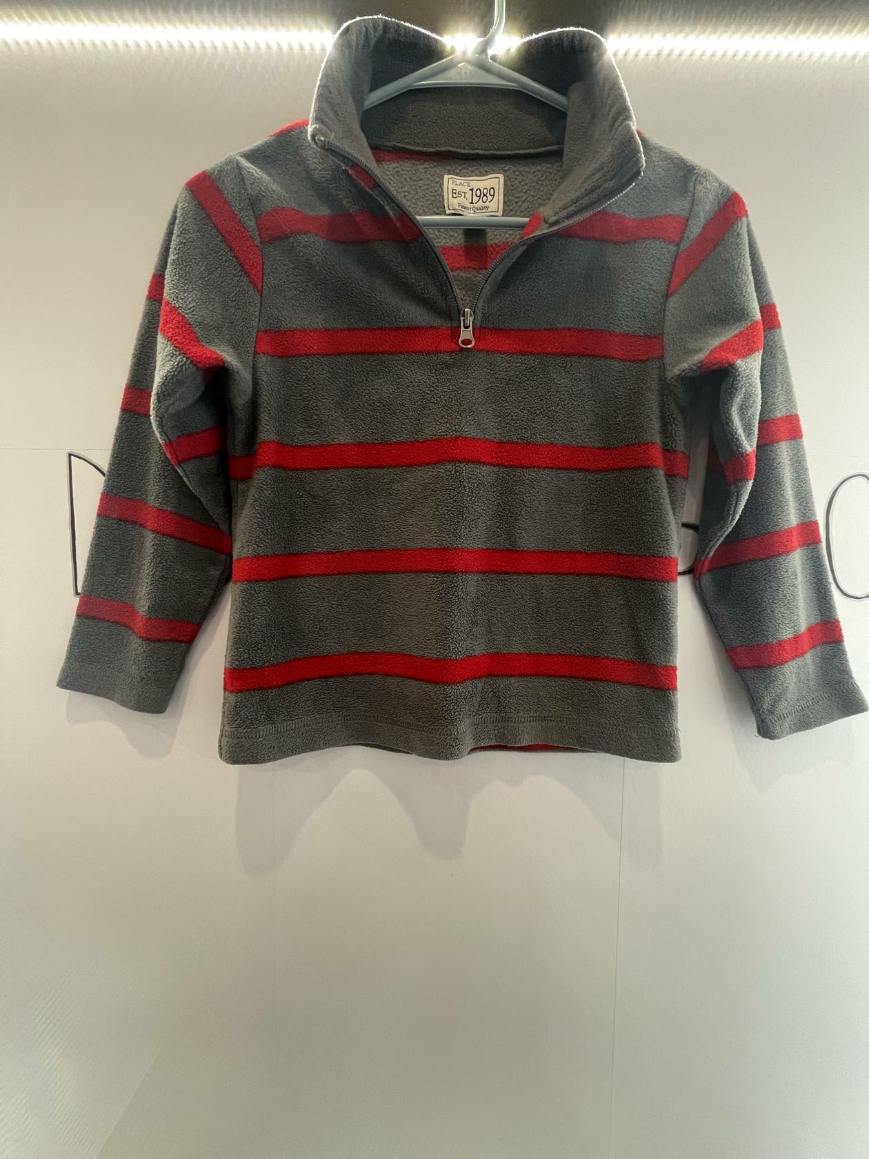 Place Est 1989 Finest Quality Boys Gray/Red Striped Pullover Zipper Sz 5/6 - Very Good