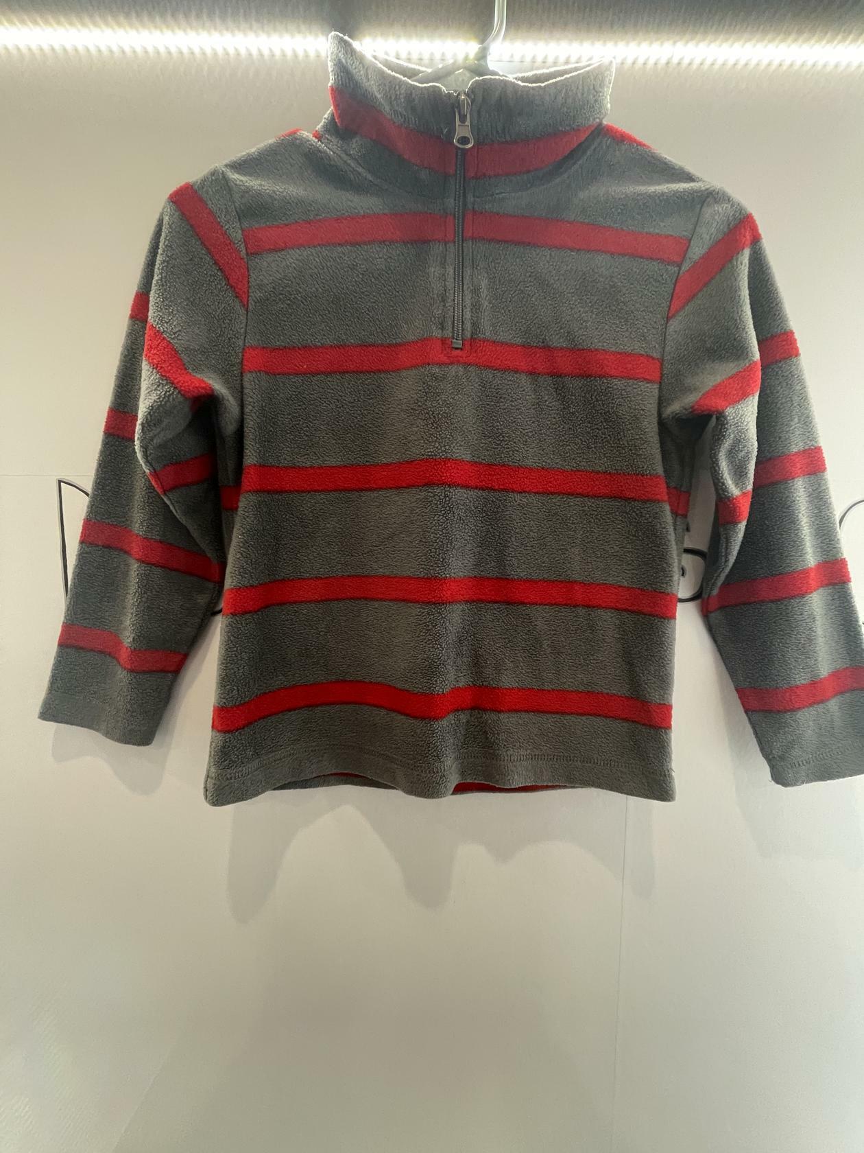 Place Est 1989 Finest Quality Boys Gray/Red Striped Pullover Zipper Sz 5/6 - Very Good