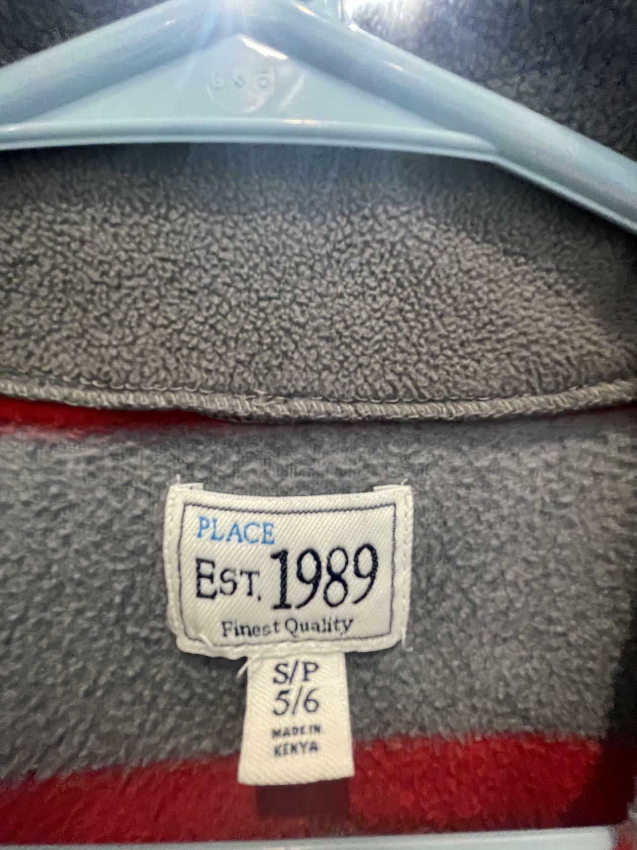 Place Est 1989 Finest Quality Boys Gray/Red Striped Pullover Zipper Sz 5/6 - Very Good
