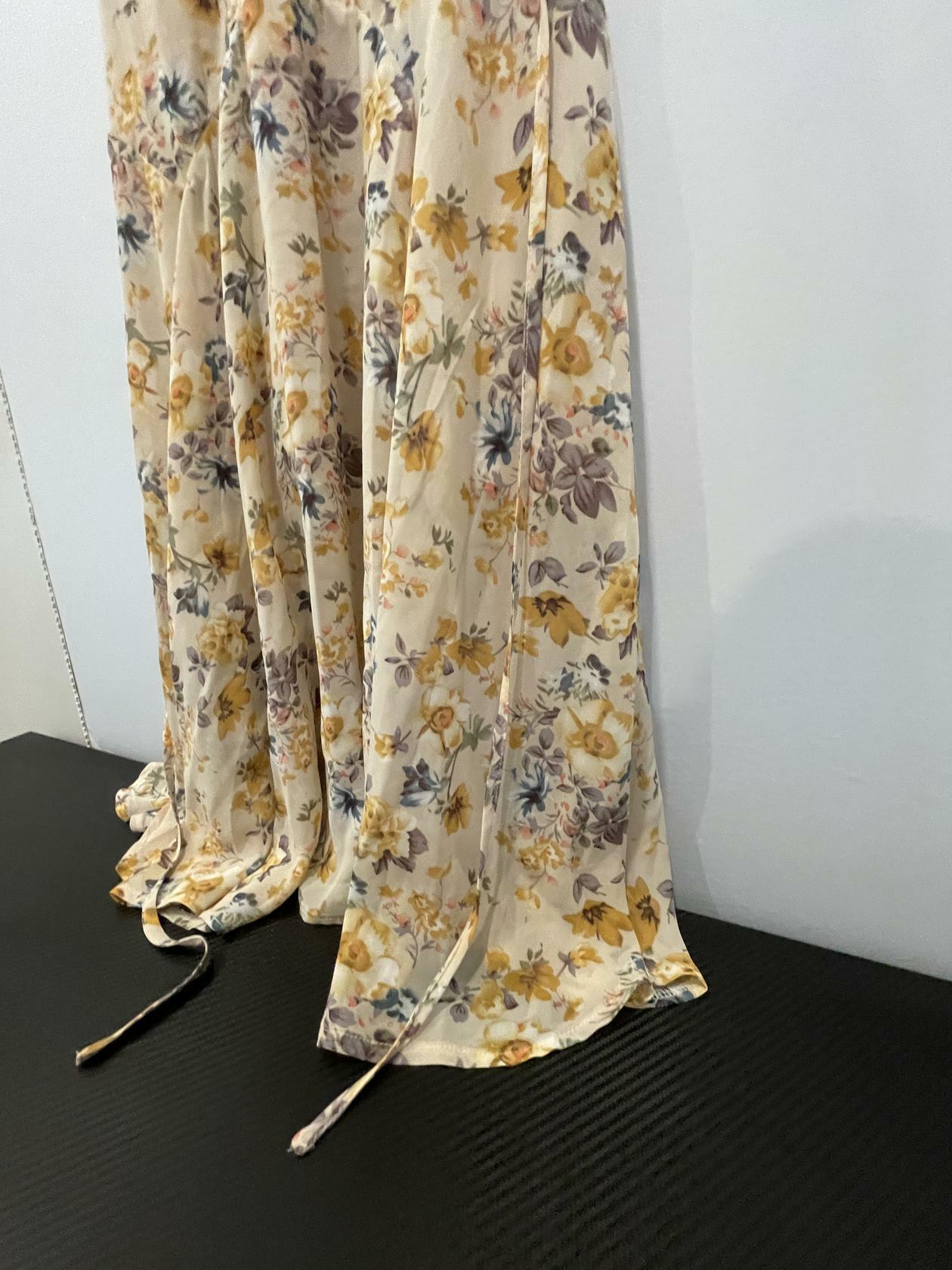 Hello Molly Boho Beige Floral Print Midi Dress Sz 12 Large