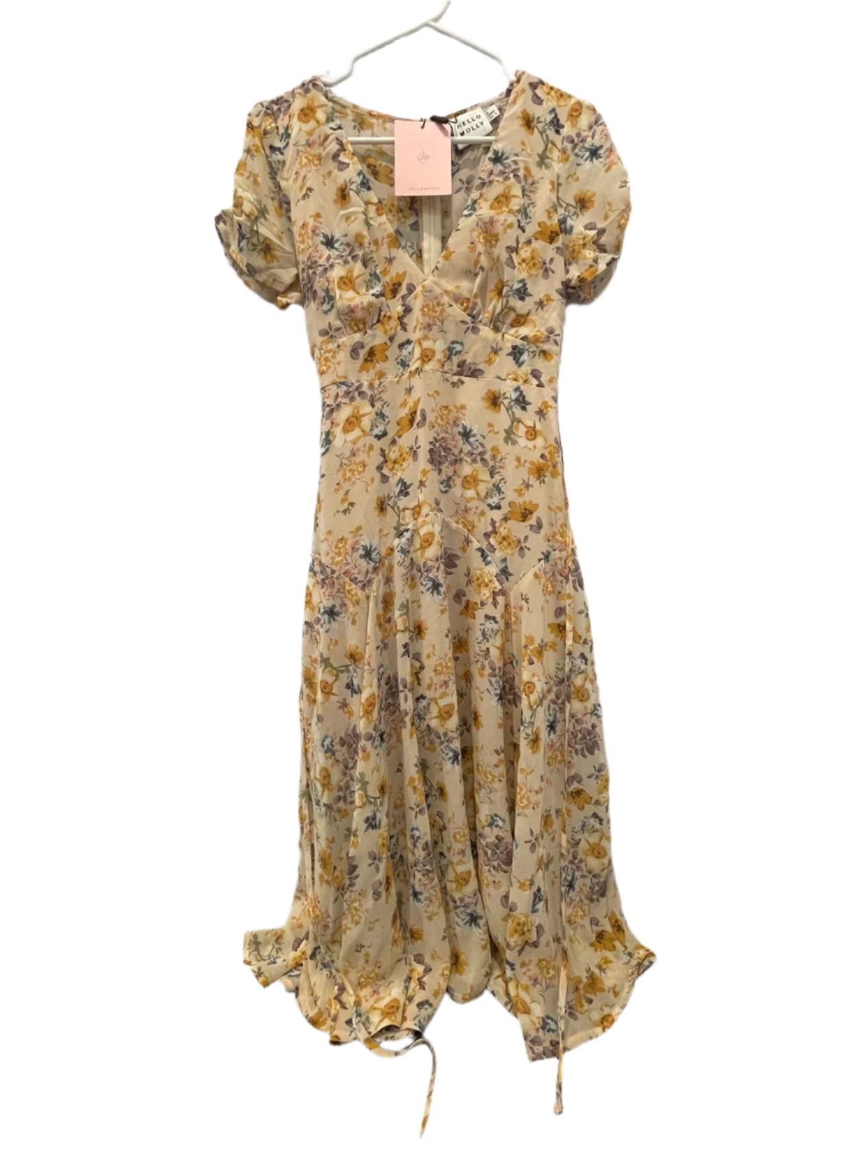 Hello Molly Boho Beige Floral Print Midi Dress Sz 12 Large