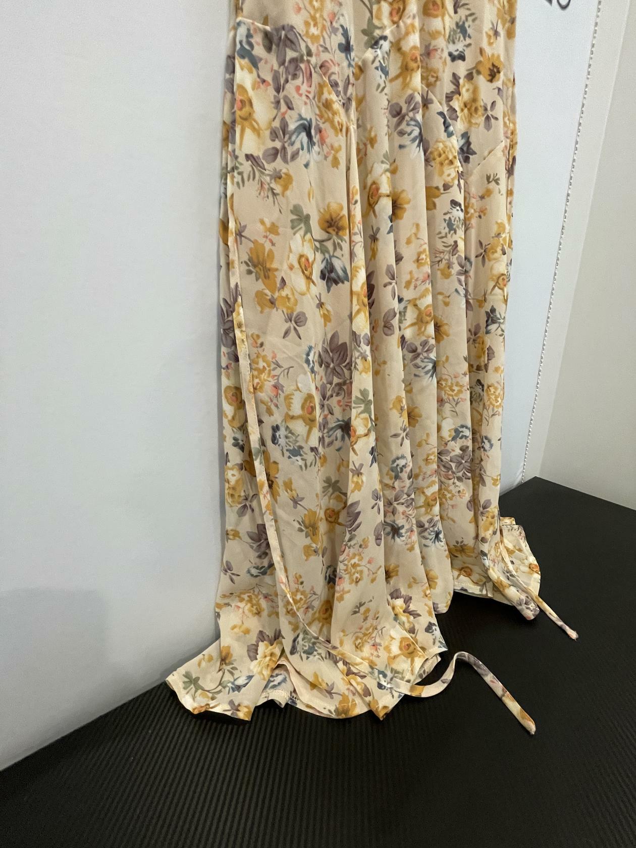 Hello Molly Boho Beige Floral Print Midi Dress Sz 12 Large