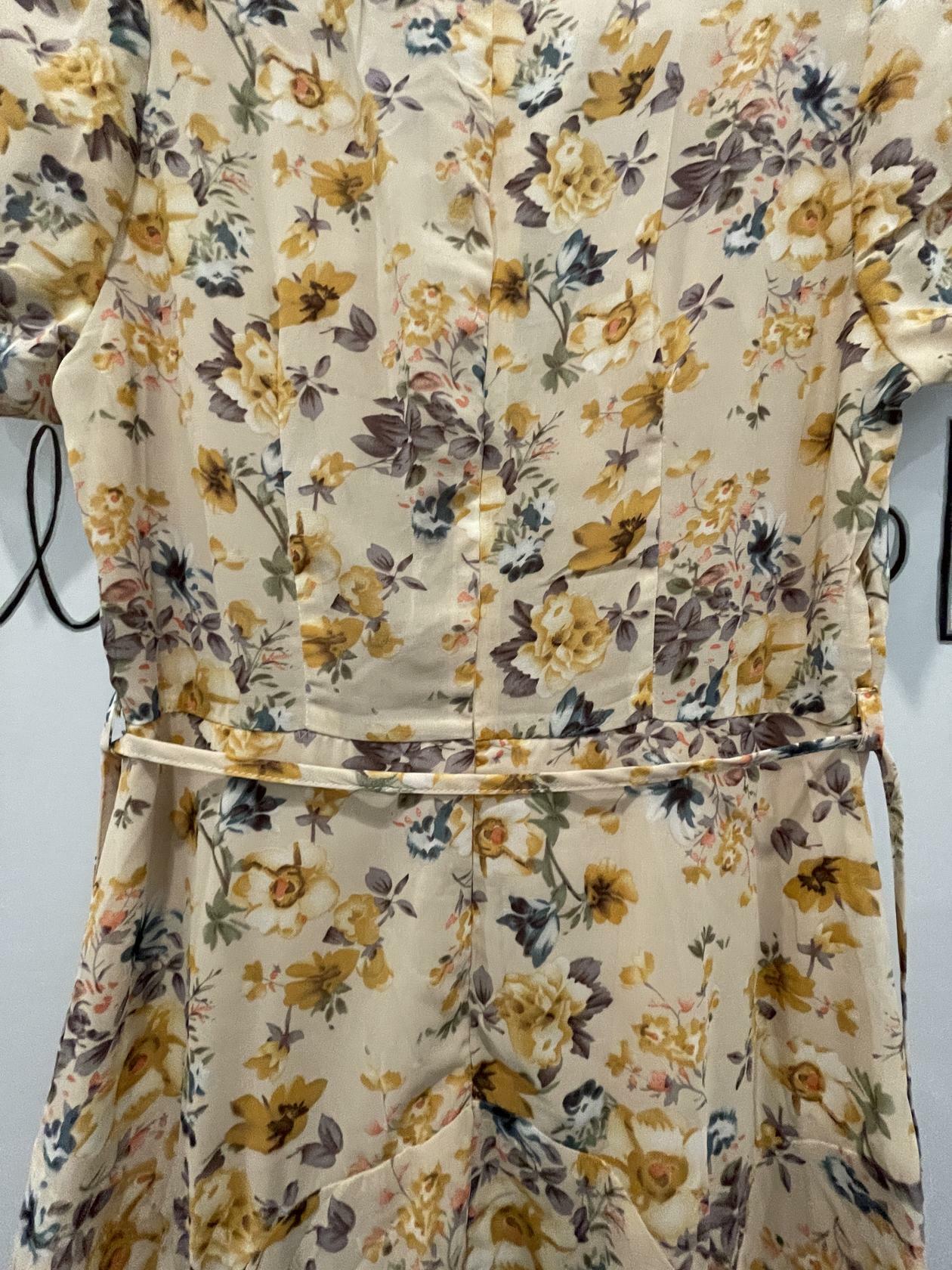 Hello Molly Boho Beige Floral Print Midi Dress Sz 12 Large
