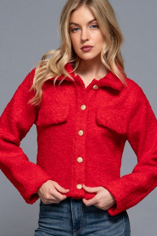Long sleeve Red Teddy Fleece Short Jacket