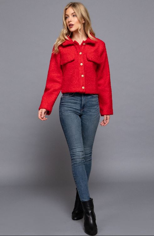 Long sleeve Red Teddy Fleece Short Jacket