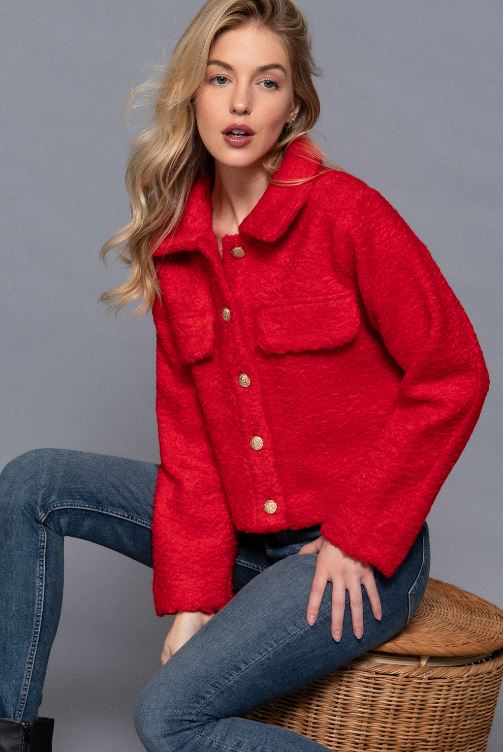 Long sleeve Red Teddy Fleece Short Jacket
