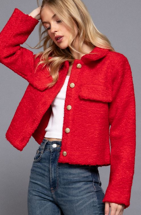 Long sleeve Red Teddy Fleece Short Jacket