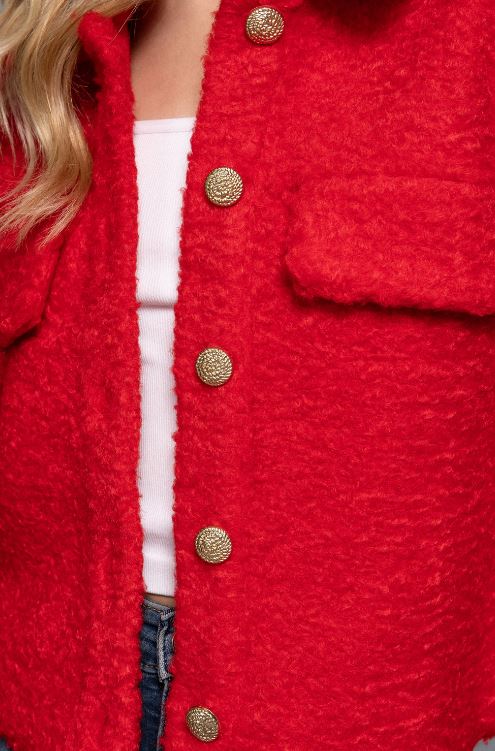 Long sleeve Red Teddy Fleece Short Jacket