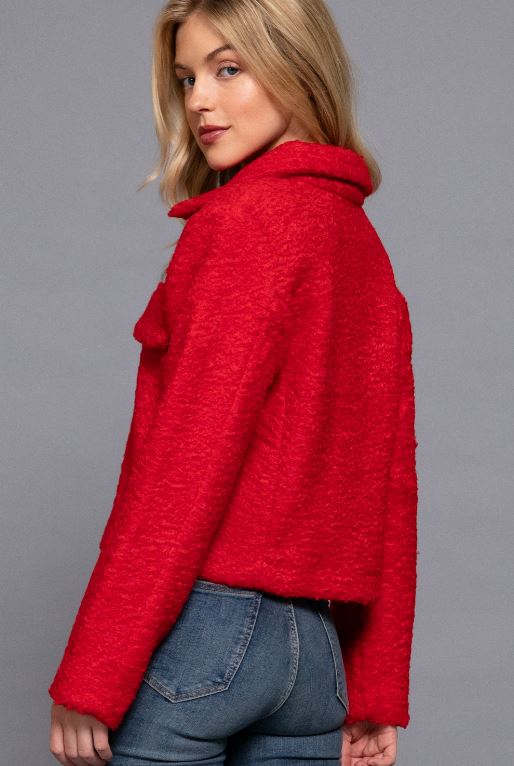 Long sleeve Red Teddy Fleece Short Jacket