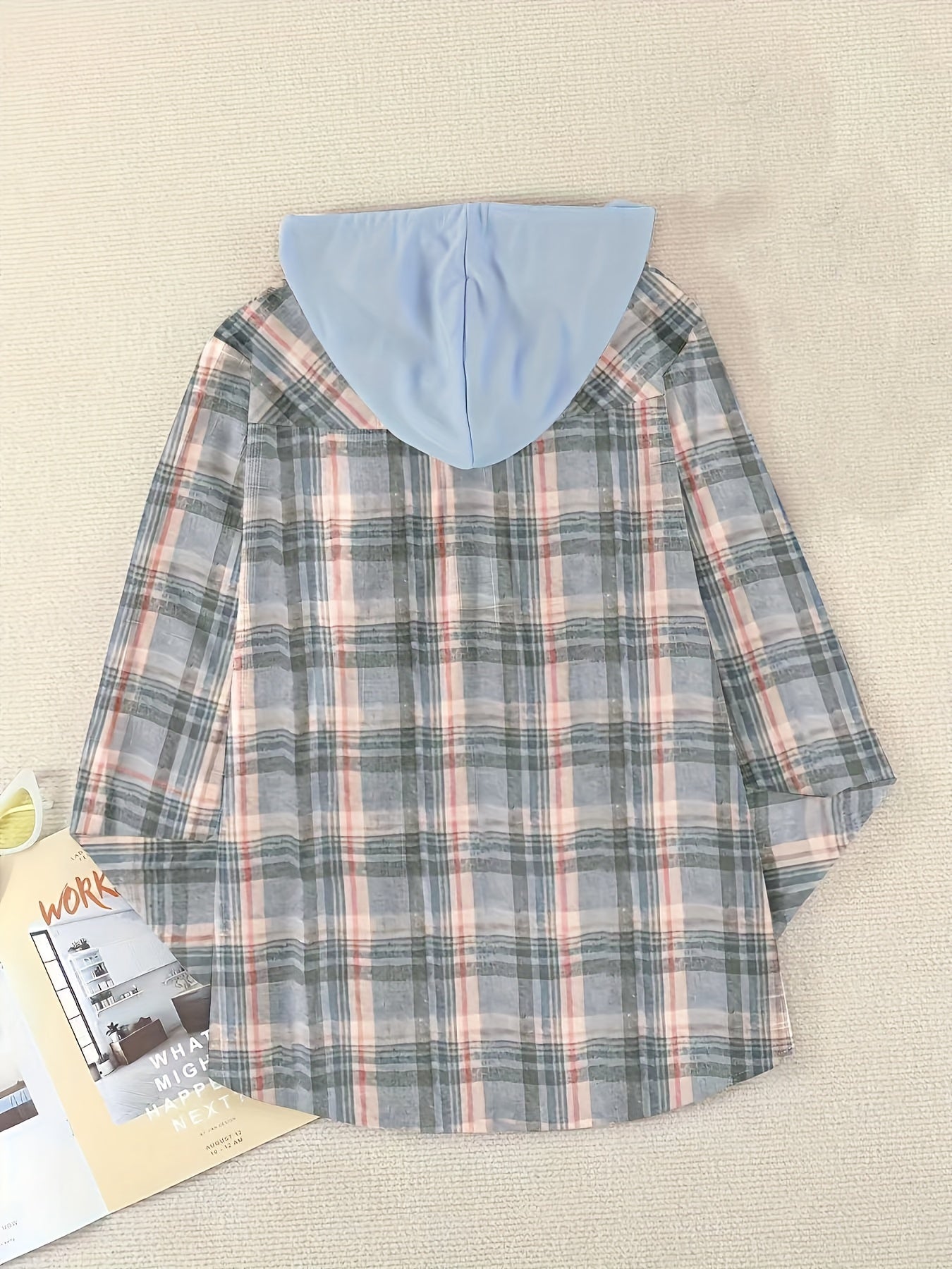 Plaid Print Hooded Shirt - Casual Long Sleeve Drawstring Shirt Hoodie - Various Color Options