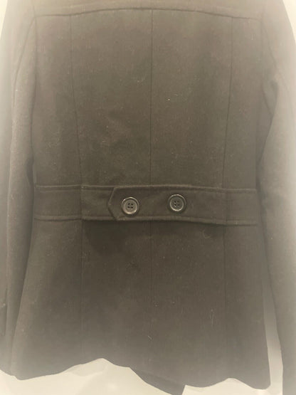 Women Size XS Wool Coffee Shop Black Pea Coat Jacket Coffeeshop Company - Very Good