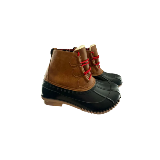 Magellan Womens Duck Boots Fleece Lined Leather - Brown/Black - 7M - Very Good