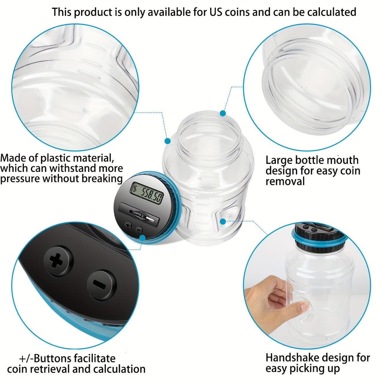 Digital Counting Money Jar: 800+ Coin Capacity, Perfect Kids Piggy Bank Powered By 2AAA Batteries (Not Included), Fits All US Coins! Halloween/Thanksgiving Day/Christmas gift