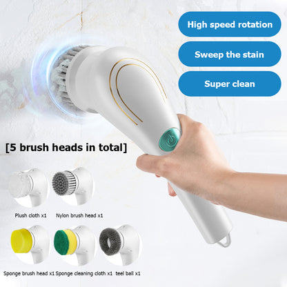 Potente y eficiente limpiador de mano multifuncional para cocina: Juego de cepillos para fregar y taladrar con 5 cabezales