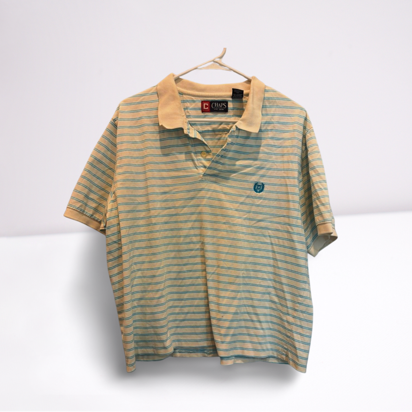 Mens Chaps Polo Shirt Size Large Blue Striped Everyday Polo