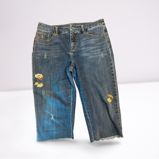 Womens Chico's Capri Pant Size 1R Blue Cut off Jeans