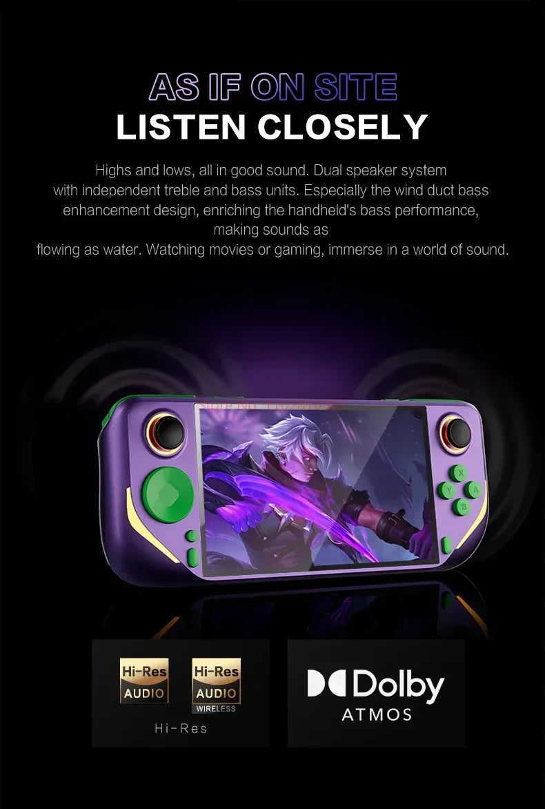 E6 Plus Handheld Rk3566 Dual System Game Console 5.0-Inch Touch Screen Emulator Purple Green