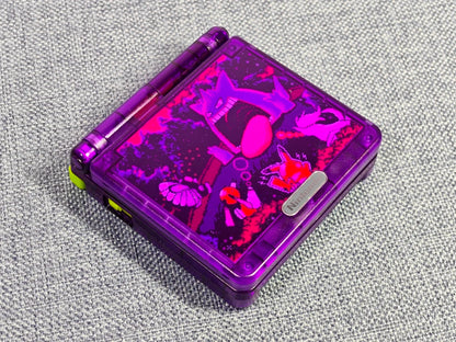 Nintendo Game Boy Advance SP Custom Console Transparent Purple Pokemon Edition Custom Backlit Enhanced IPS Screen Mod High Resolution