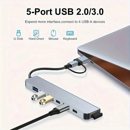 7 in 1 Multiport USB-C Hub Type C To USB 3.0 2.0 Multi-hub Dock Splitter Adapter