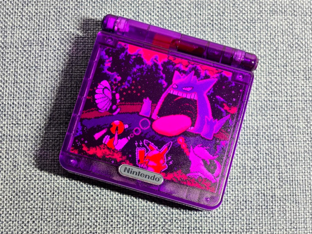 Nintendo Game Boy Advance SP Custom Console Transparent Purple Pokemon Edition Custom Backlit Enhanced IPS Screen Mod High Resolution