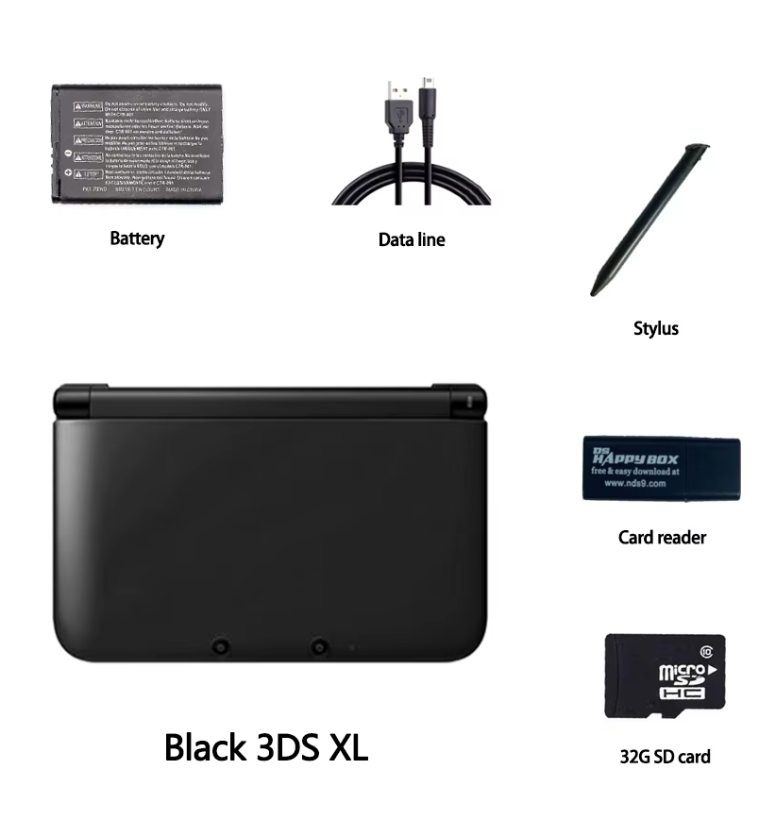 Nintendo 3DS XL LL Black Video Game Console 128GB - Custom Upgraded Enhanced
