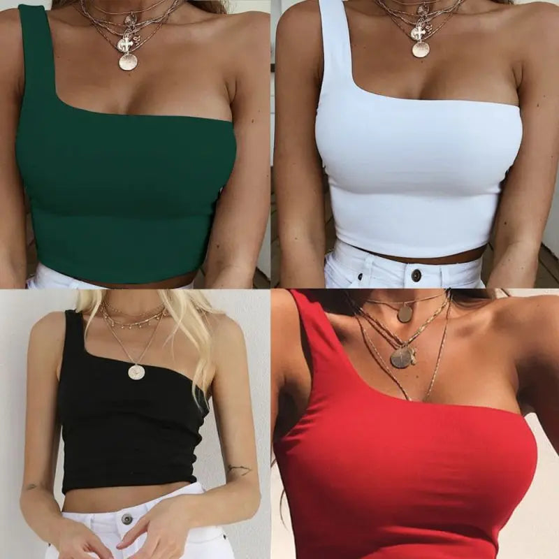 Women Lady Female One Shoulder Crop Top Sleeveless T-Shirt Tank Top Summer