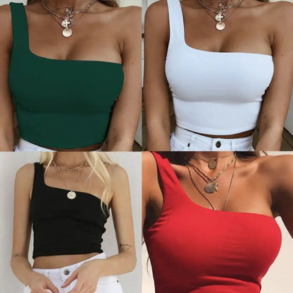 Women Lady Female One Shoulder Crop Top Sleeveless T-Shirt Tank Top Summer