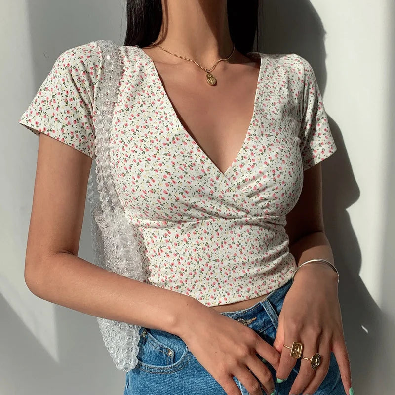 Women's Casual Summer V-neck Crop Tock Multiple Colors