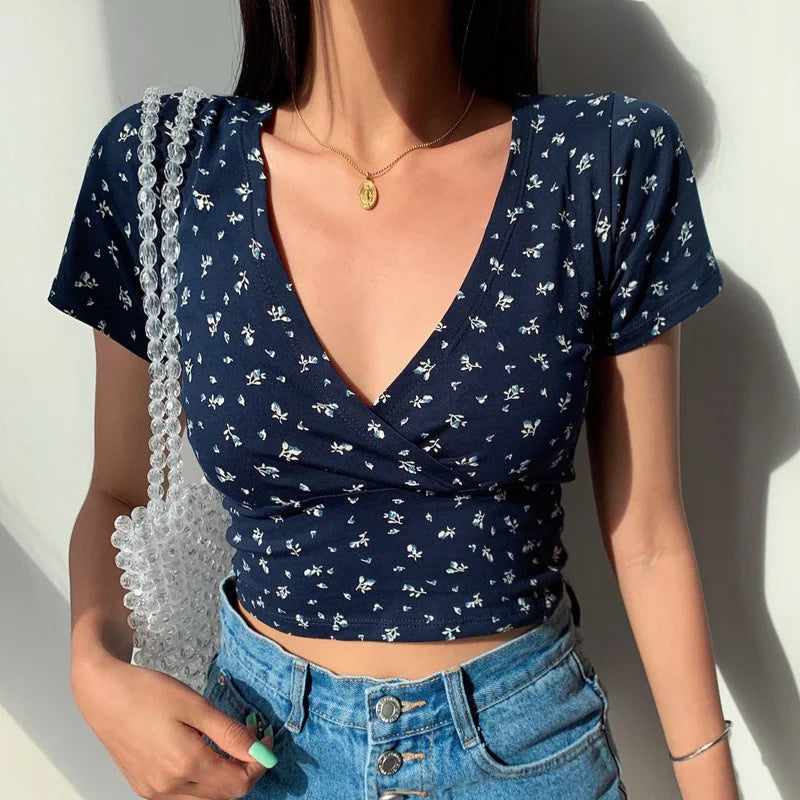 Women's Casual Summer V-neck Crop Tock Multiple Colors